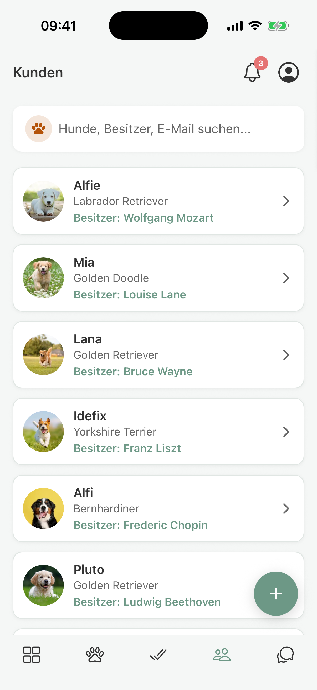 Customer list in pawganizer with dogs, breeds, and owners Customer list in pawganizer with dogs, breeds, and owners
