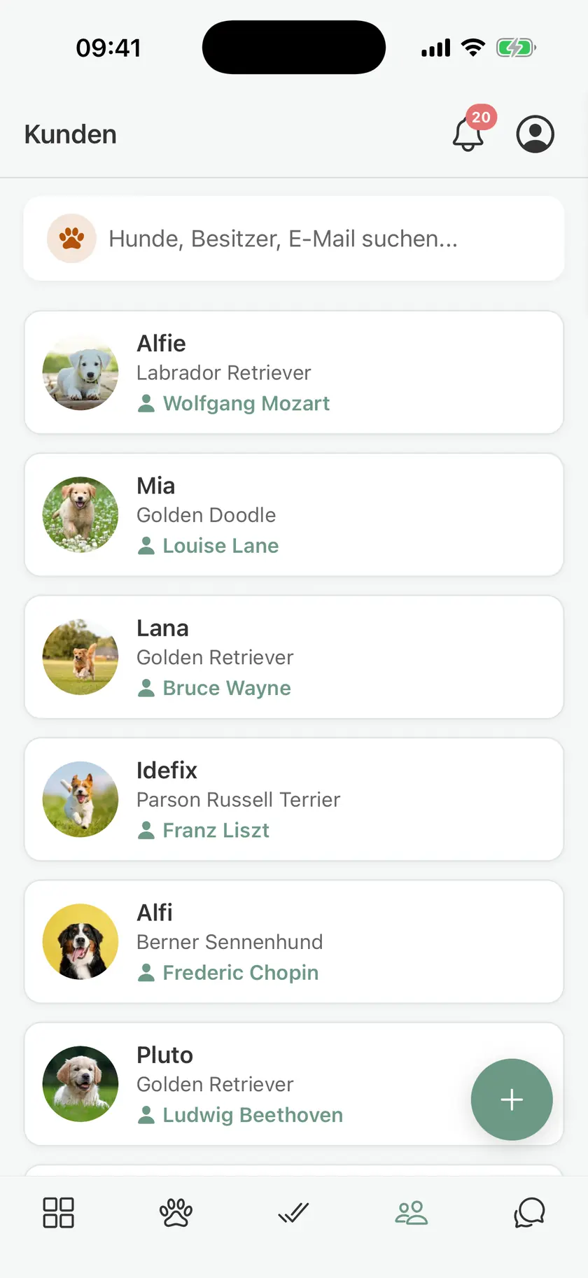 Customer list in pawganizer with dogs, breeds, and owners Customer list in pawganizer with dogs, breeds, and owners