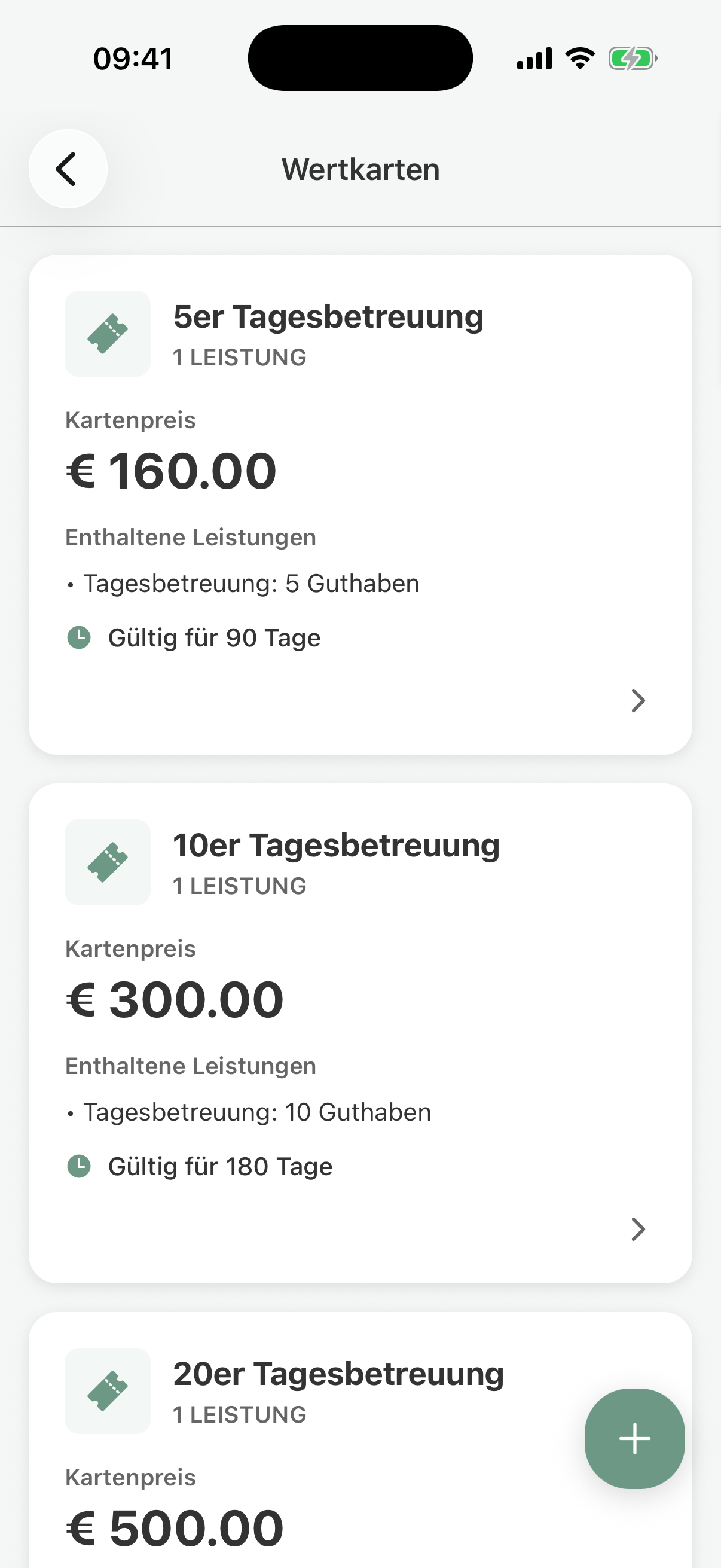 Punch cards in pawganizer for day care, with price, credits, and how long they last Punch cards in pawganizer for day care, with price, credits, and how long they last