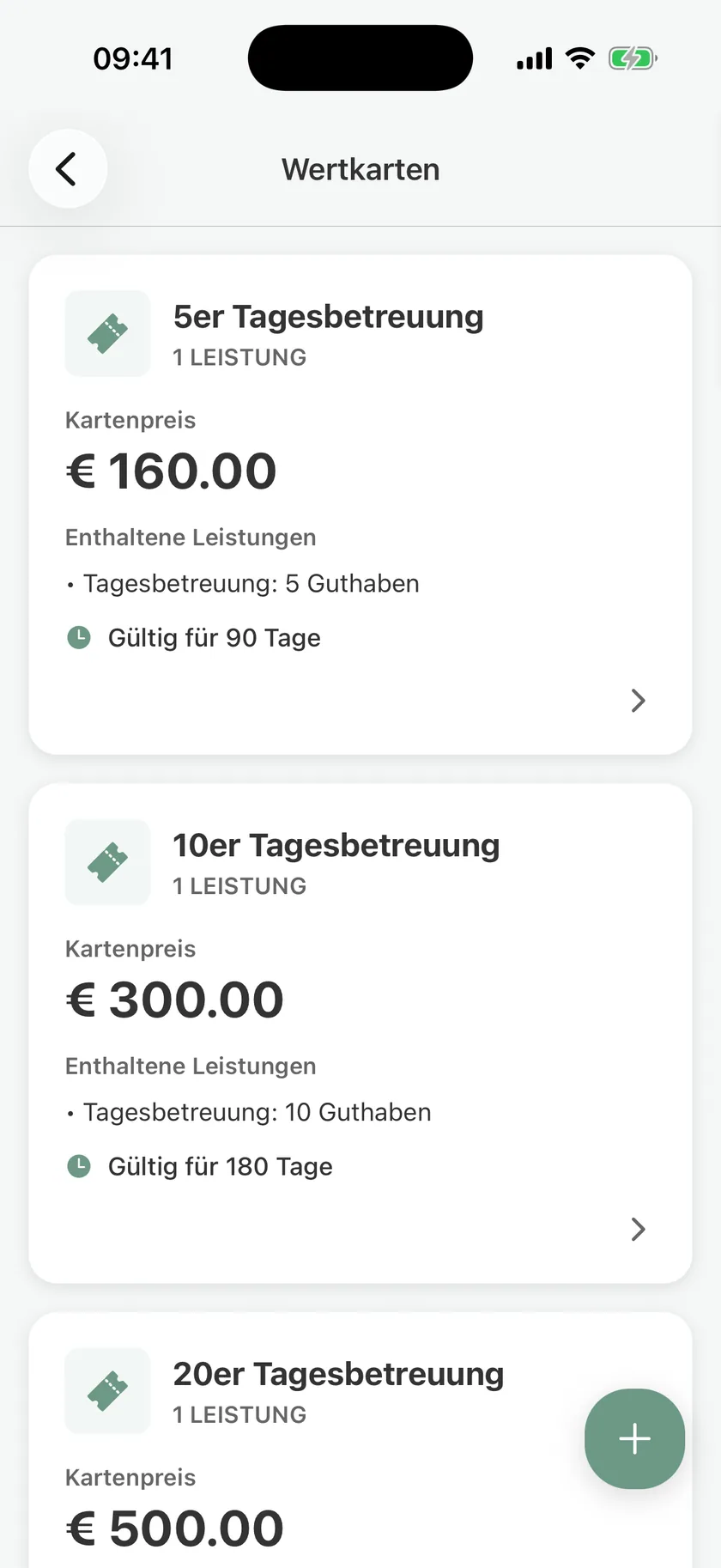Punch cards in pawganizer for day care, with price, credits, and how long they last Punch cards in pawganizer for day care, with price, credits, and how long they last