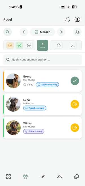 Day list in pawganizer showing which dogs are coming today Day list in pawganizer showing which dogs are coming today