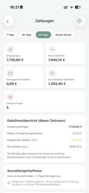 Payments in pawganizer with open and received amounts Payments in pawganizer with open and received amounts